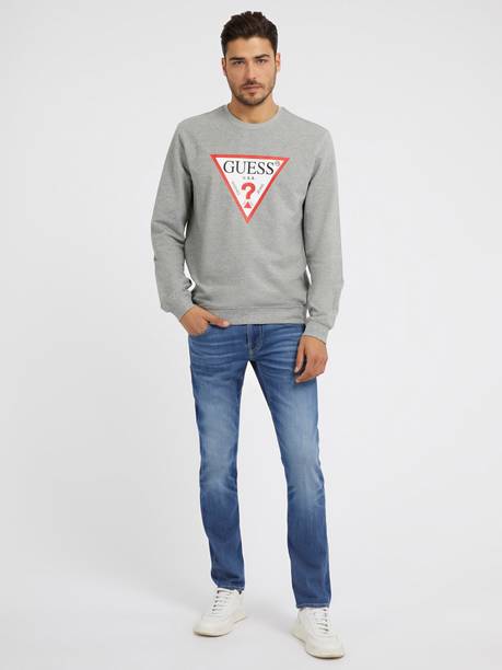 GUESS Printed Men Round Neck Grey T-Shirt
