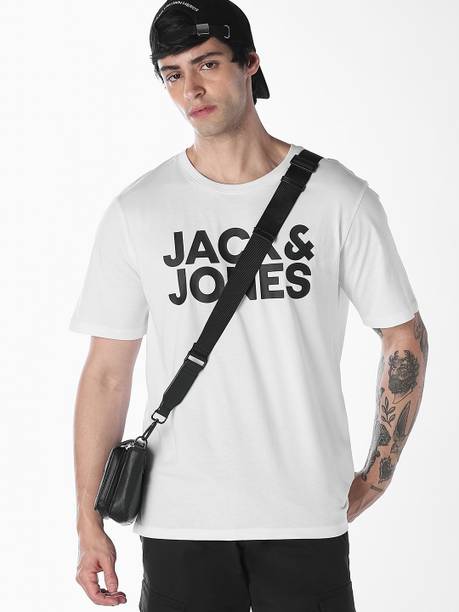 Men Typography Round Neck Cotton Blend White T-Shirt