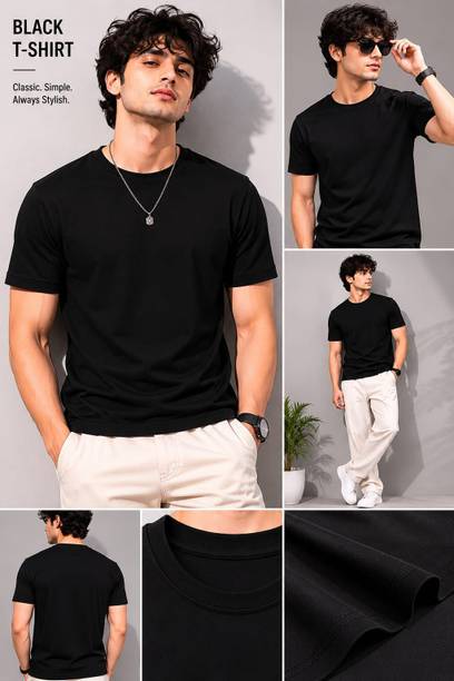 Shyam Collection Solid Men Round Neck Black T-Shirt