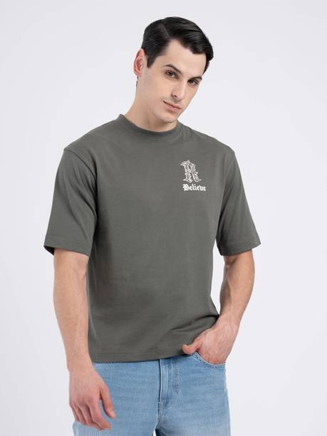 Men Graphic Print Round Neck Polycotton Green T-Shirt