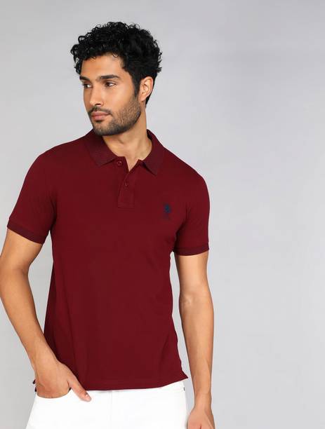 Men Solid Polo Neck Pure Cotton Maroon T-Shirt