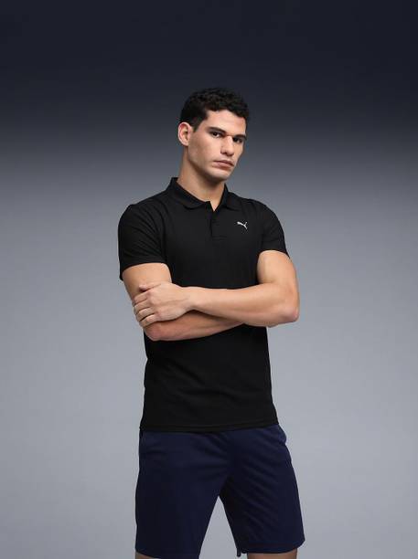 Men Solid Polo Neck Polyester Black T-Shirt