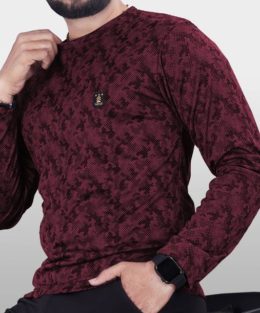 VeBNoR Men Printed Polo Neck Polycotton Maroon T-Shirt