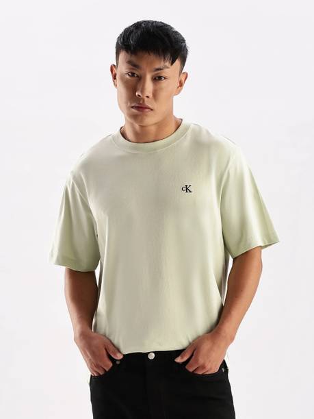 Men Printed Crew Neck Pure Cotton Light Green T-Shirt