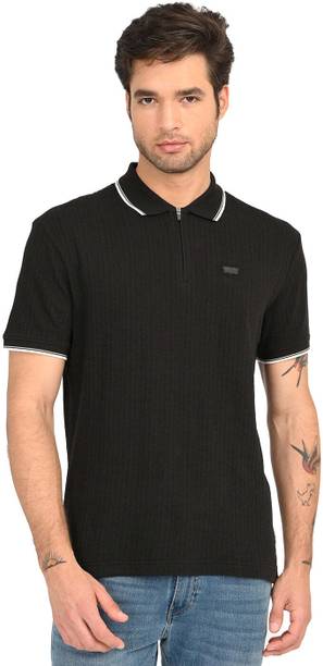 LEVI'S Self Design Men Polo Neck Black T-Shirt