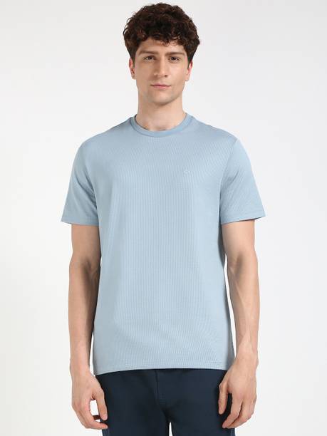 Calvin Klein Jeans Self Design Men Round Neck Blue T-Shirt