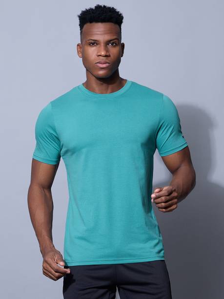 Sport Sun Solid Men Round Neck Green T-Shirt
