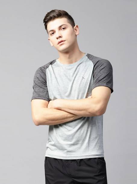 Men Solid Round Neck Polyester Grey T-Shirt