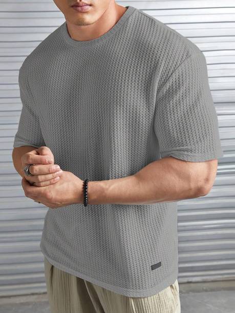 Stockton Men Printed Round Neck Polycotton Grey T-Shirt