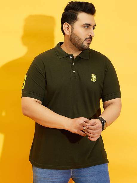 bigbanana Men Solid Polo Neck Cotton Blend Green T-Shirt