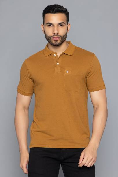 Men Solid Polo Neck Pure Cotton Brown T-Shirt