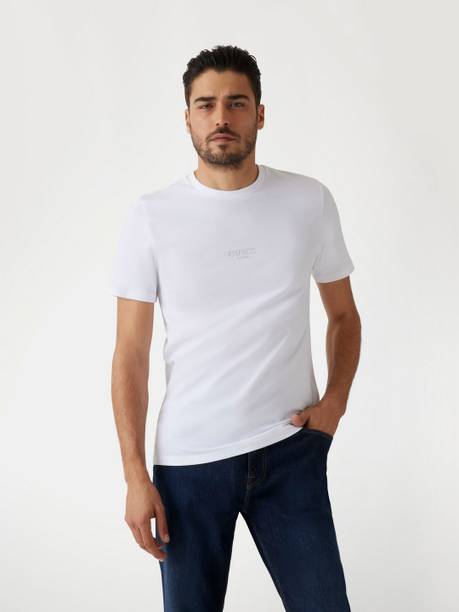 Men Solid Round Neck Pure Cotton White T-Shirt