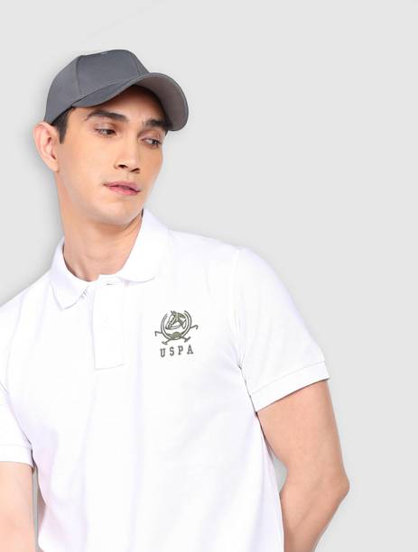 Men Solid Polo Neck Pure Cotton White T-Shirt