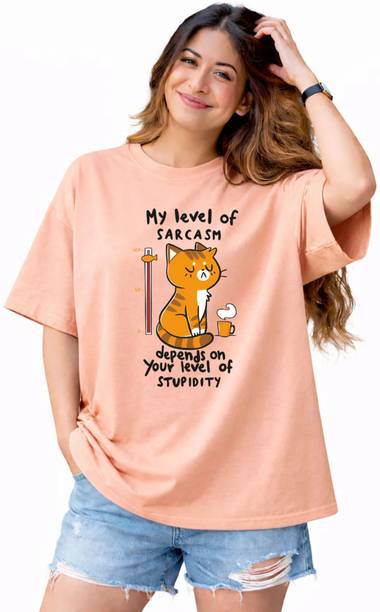 BELTLY Women Graphic Print Round Neck Pure Cotton Pink T-Shirt