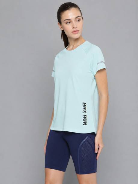 Women Printed Round Neck Polyester Blue T-Shirt