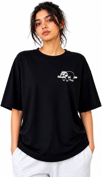 Women Printed Round Neck Pure Cotton Black T-Shirt