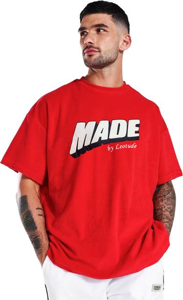 Men Printed Round Neck Cotton Blend Red T-Shirt