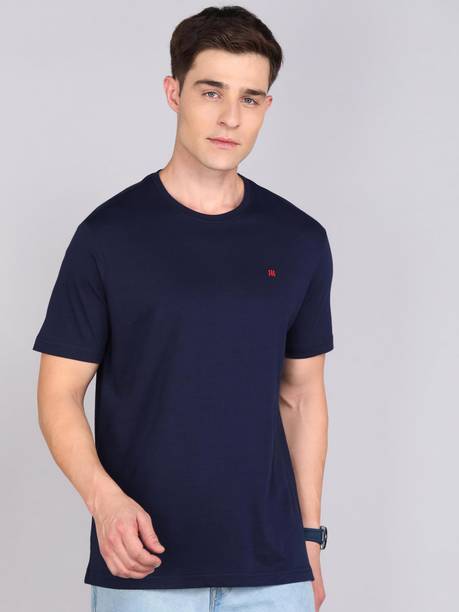 Raymond Men Solid Round Neck Pure Cotton Blue T-Shirt