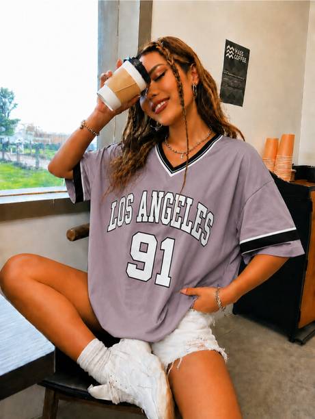 Women Typography V Neck Pure Cotton Pink T-Shirt