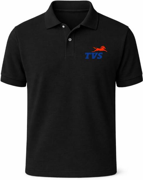 Men Printed Polo Neck Polycotton Black T-Shirt