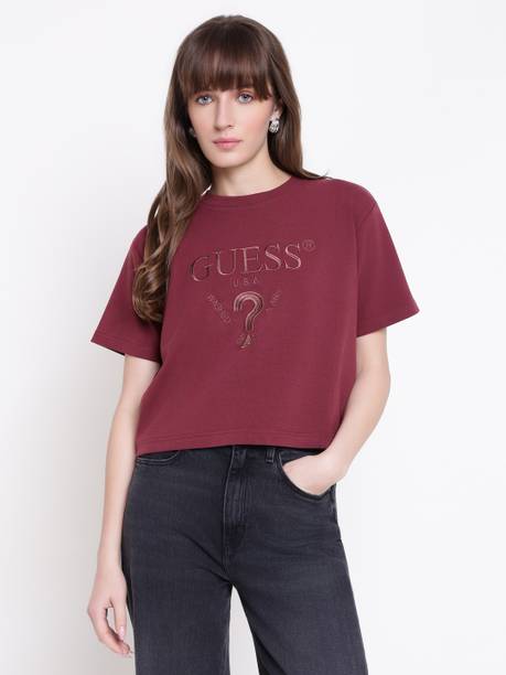 GUESS Printed Women Round Neck Maroon T-Shirt