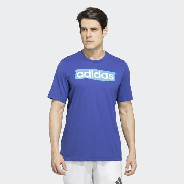 Men Typography Round Neck Pure Cotton Blue T-Shirt