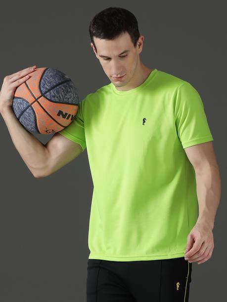 EPPE Bright Green Round Neck Half Sleeve Polyester Dry Fit T-shir
