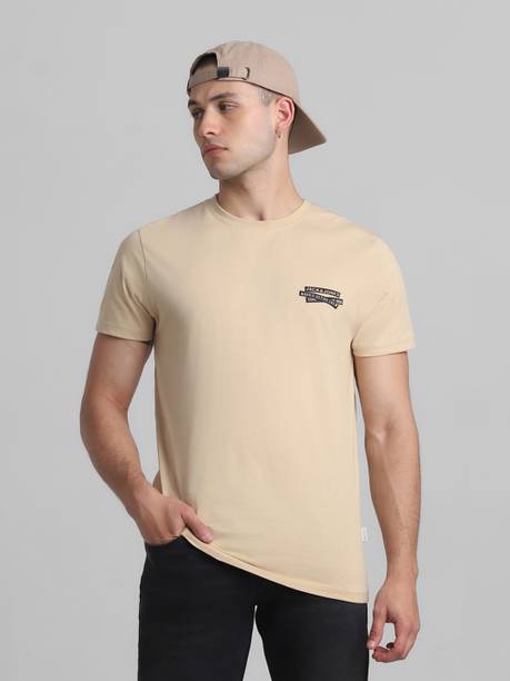Men Solid Round Neck Cotton Blend Brown T-Shirt