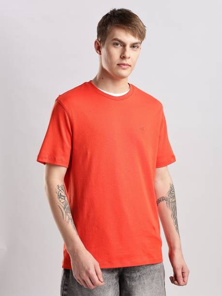 Men Solid Crew Neck Pure Cotton Red T-Shirt