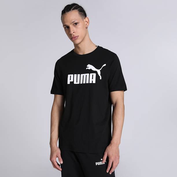 ESS Logo Tee Men Solid Crew Neck Pure Cotton Black T-Shirt