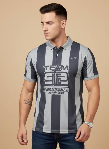 Men Self Design Polo Neck Polyester Grey T-Shirt