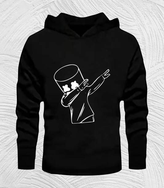 Menkovy Men Graphic Print Hooded Neck Cotton Blend Black T-Shirt
