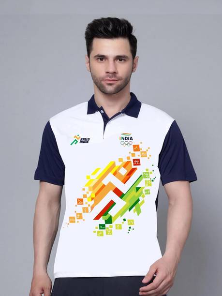 Men Printed Polo Neck Polyester Multicolor T-Shirt