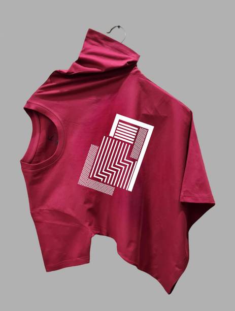 Men Printed, Typography Round Neck Pure Cotton Maroon T-Shirt