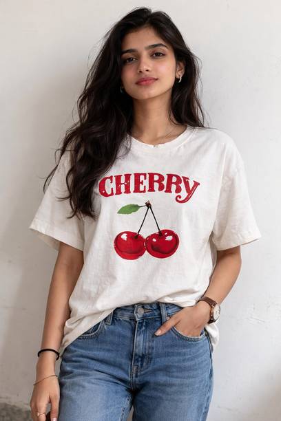 Louis elora Women Graphic Print, Typography Crew Neck Cotton Blend White T-Shirt