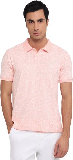 Men Geometric Print Polo Neck Pure Cotton Orange T-Shirt