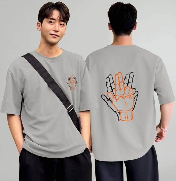 Men Printed Round Neck Poly Cotton Grey T-Shirt