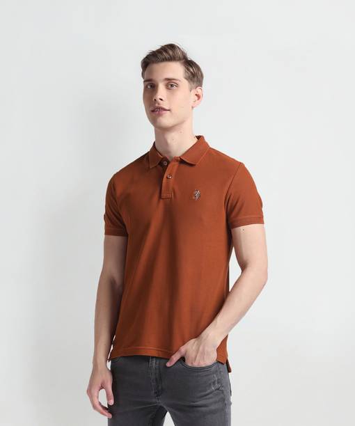 Men Solid Polo Neck Pure Cotton Brown T-Shirt