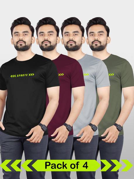 Pack Of 4 Men Self Design Round Neck Polyester Black,