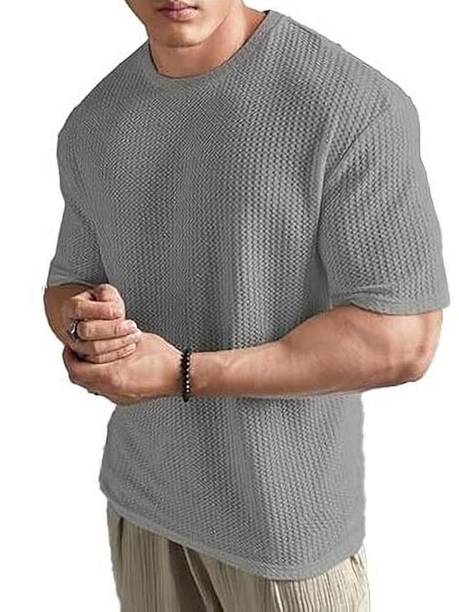 Men Solid Round Neck Polycotton Grey T-Shirt