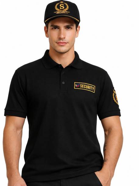 Men Embroidered, Solid V Neck Polycotton Black T-Shirt