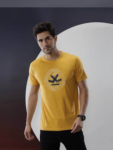 WROGN Zero Men Printed Round Neck Cotton Blend Yellow T-Shirt