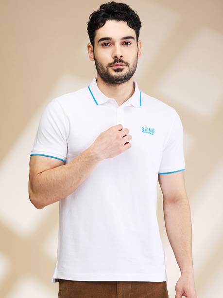 BEING HUMAN Men Solid Polo Neck Cotton Blend White T-Shirt