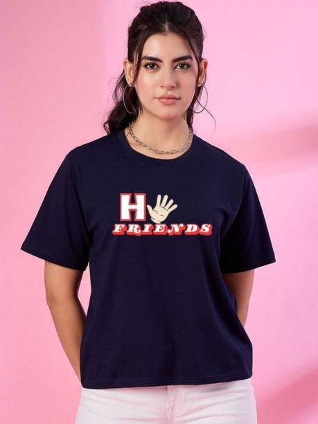Shakuntla Printed Women Round Neck Blue T-Shirt