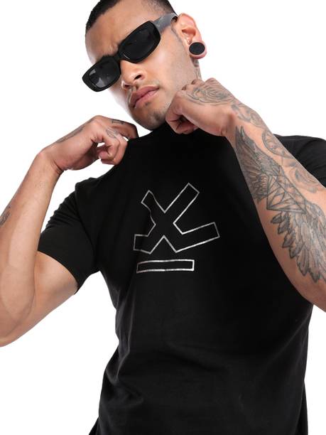Metallics Men Printed Round Neck Cotton Blend Black T-Shirt