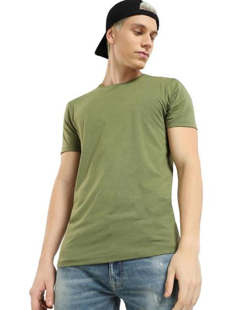 Men Solid Round Neck Viscose Rayon Green T-Shirt