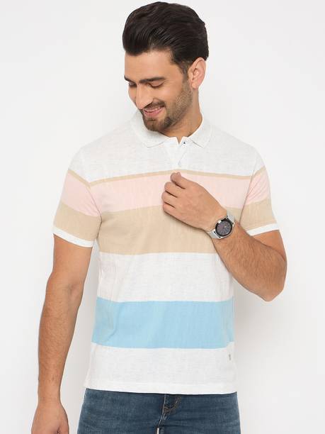 duke men striped polo neck polycotton multicolor t-shirt