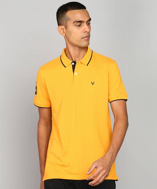 Allen Solly Men Solid Polo Neck Cotton Blend Yellow T-Shirt