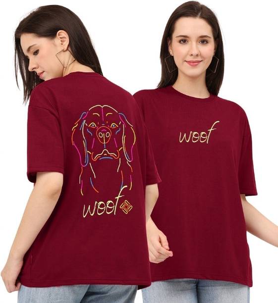 URBANICE Printed, Graphic Print, Typography Women Round Neck Maroon T-Shirt