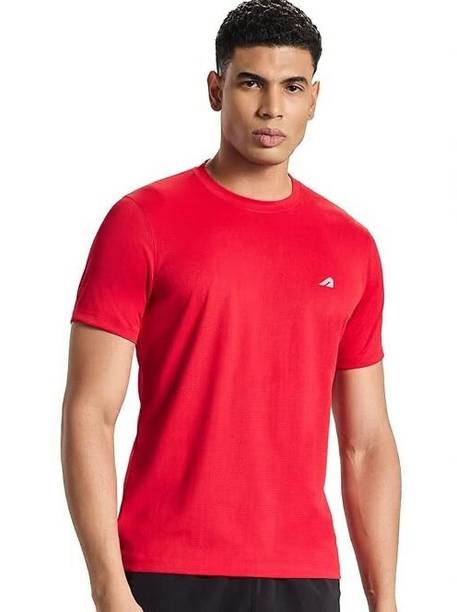 Men Solid Round Neck Polyester Red T-Shirt
